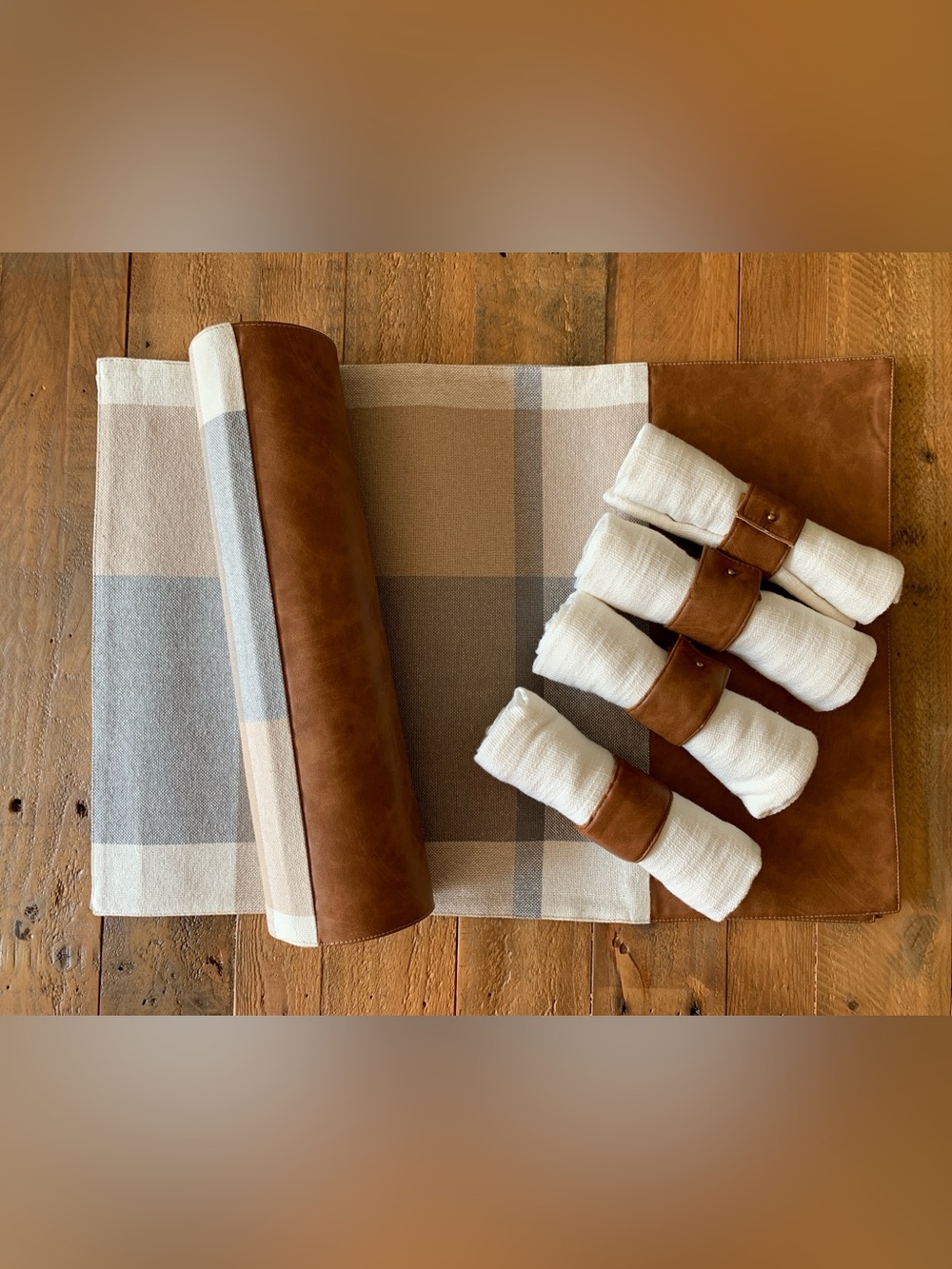 Better Homes & Gardens Plaid & Faux Leather Placemat Set
